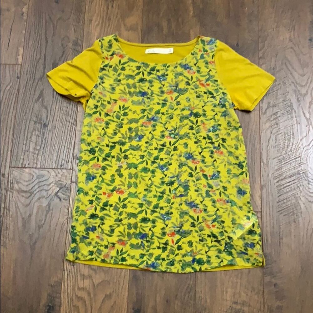 Hi-line by Madewell Yellow Silk Floral Blouse XS